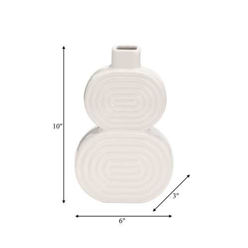 17993-01#Cer, 10" Stacked Circles Vase, White
