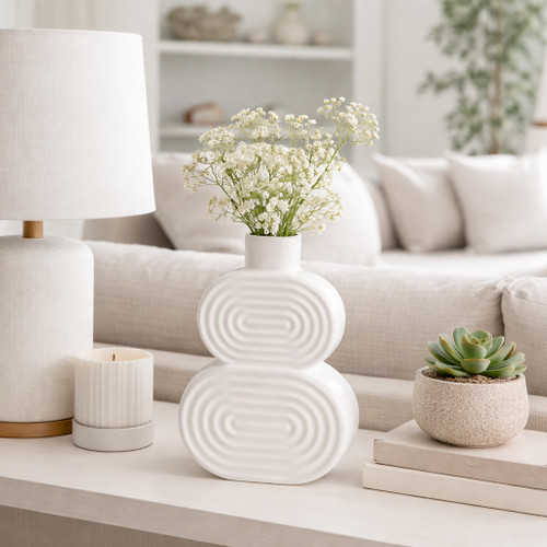 17993-01#Cer, 10" Stacked Circles Vase, White
