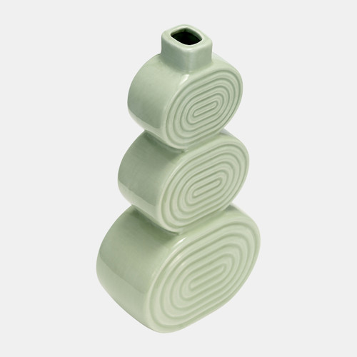 17993-04#Cer, 12" Stacked Circles Vase, Cucumber
