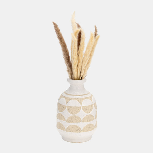 17996-01#Cer, 10"h Half Circles Vase, Ivory