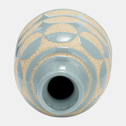 17996-02#Cer, 10"h Half Circles Vase, Cameo Blue