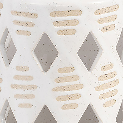 17998-01#Cer, 6"h Diamond Cut Out Lantern, Ivory