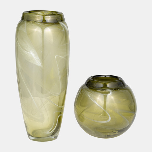 18005-01#Glass, 14" Vase Green Swirl