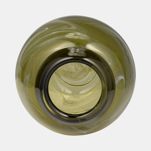 18005-02#Glass, 7" Bowl Green Swirl