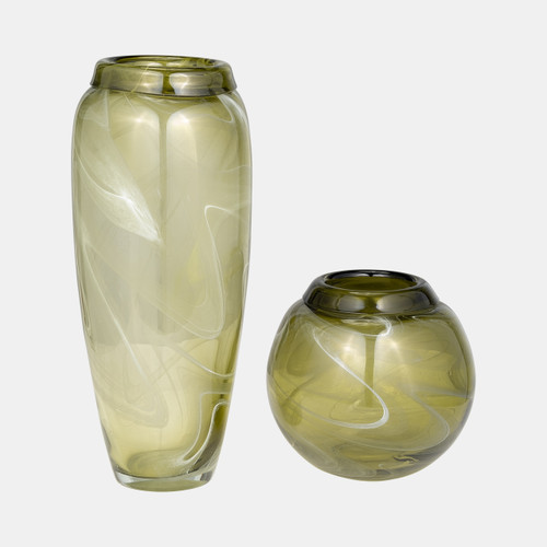 18005-02#Glass, 7" Bowl Green Swirl