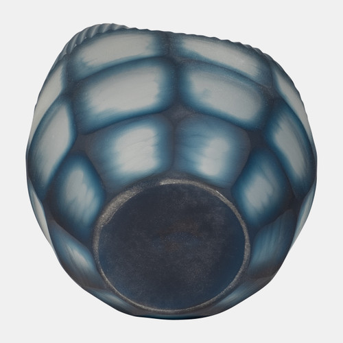 18014-01#Glass, 12" Carved Vase Blue