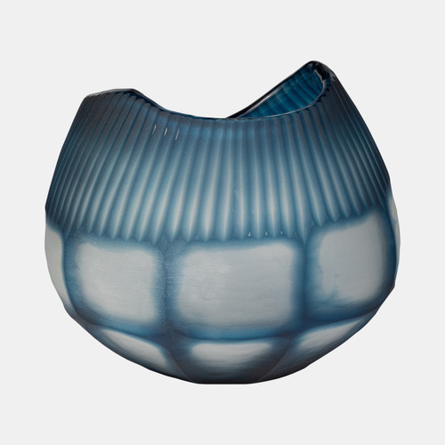 18014-02#Glass, 9" Carved Bowl Blue