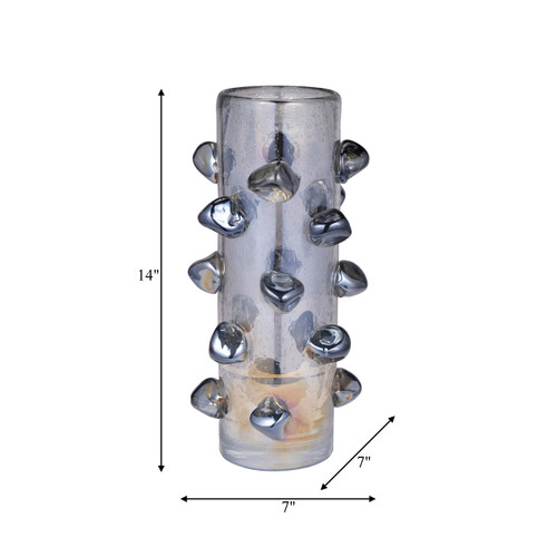 18015-02#Glass, 14" Vase W/ Knots Smoke
