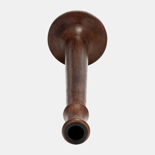 18019-03#Wood, 15"h Rustic Taper Candleholder, Dk Brwn