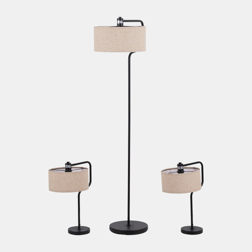 50824#S/3 61"/21"metal Floor And Table Lamps, Black
