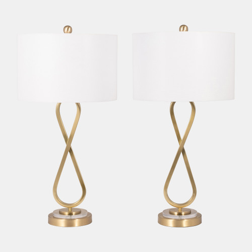 51188#Metal, S/2 28" Infinity Table Lamps, Gold
