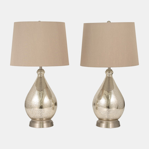 51191#S/2 26" Glass Mercury Table Lamp, Silver