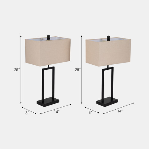 51199#S/2 Metal 25" Table Lamp, Black