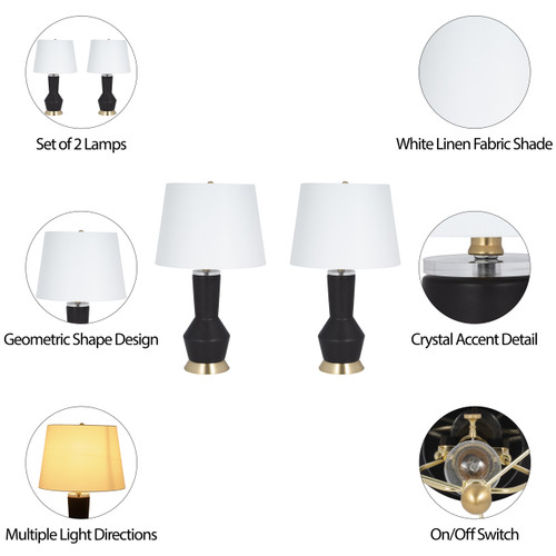 51202#S/2 Metal&crystal 24" Table Lamp, Black/gold