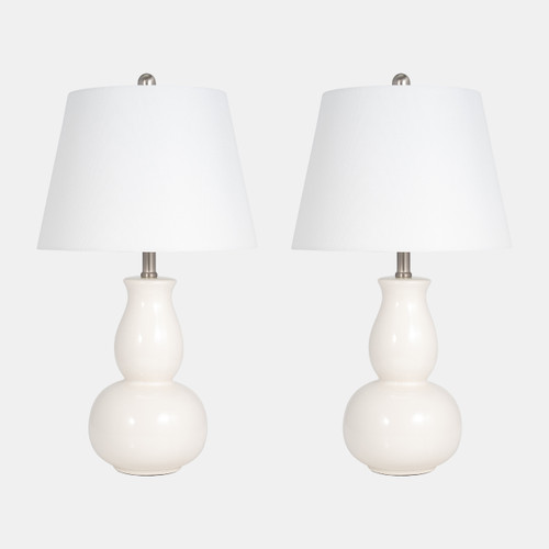 51203#S/2 Ceramic 26" Gourd Table Lamp, White