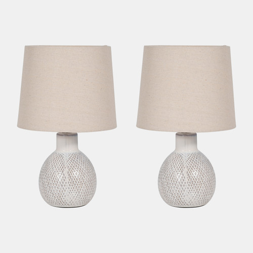 51204#S/2 Ceramic 17" Table Lamp, White
