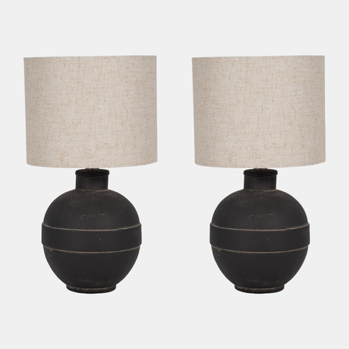 51206#S/2 Ceramic 18" Table Lamp, Dk Gray