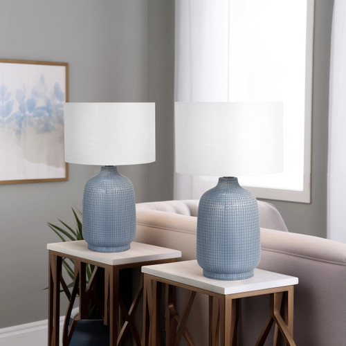 51209-01#S/2 Ceramic 19" Table Lamp, Lt Blue