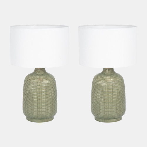 51209-02#S/2 Ceramic 19" Table Lamp, Dk Sage