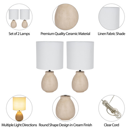 51210#S/2 Ceramic 18" Table Lamp, Cream