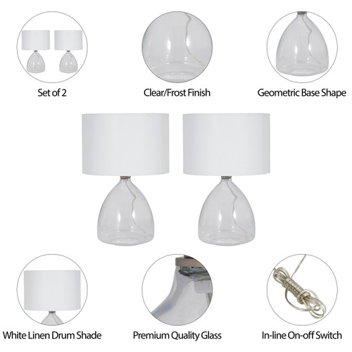 51212-01#S/2 Glass 18" Table Lamp, Clear