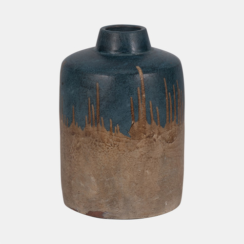 18044-01#Terracotta, 12"h 2-tone Vase, Blue/ivory