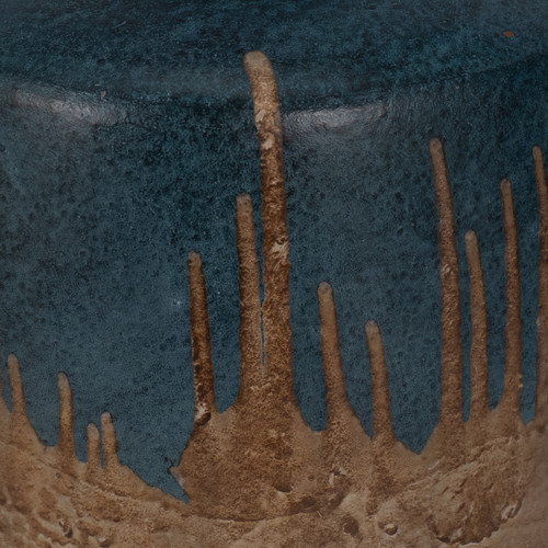 18044-01#Terracotta, 12"h 2-tone Vase, Blue/ivory