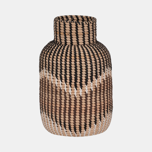 18052#Rattan, 13"h Woven Vase, Multi