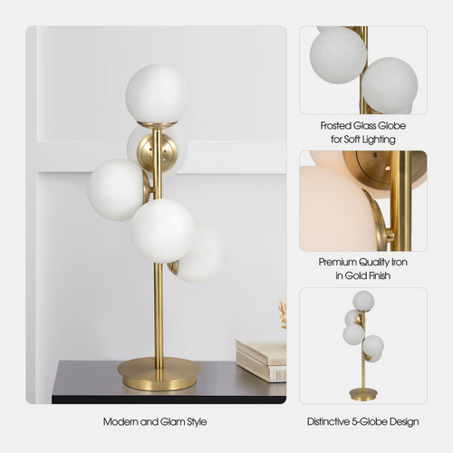 51214-01#Glass 26" Frosted Globe Table Lamp, Gold