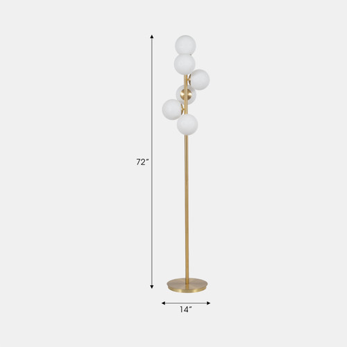 51214-02#Glass 71" Frosted Globe Floor Lamp, Gold