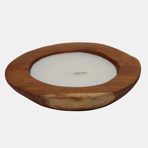 80187#Wood, 12"l Boat Candle, Brown