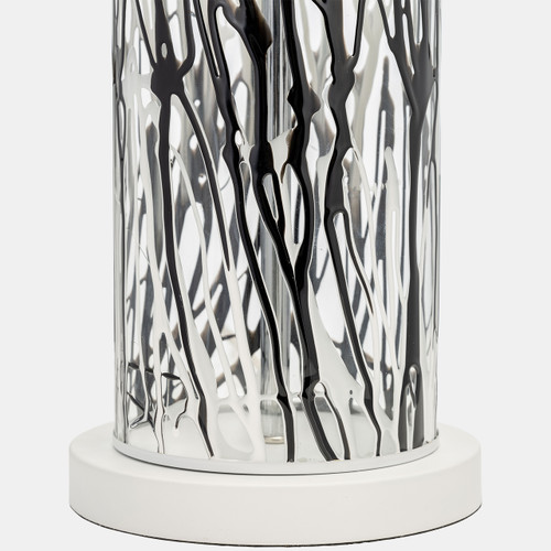 51221#Glass, 25" Streaked Table Lamp, Black/white