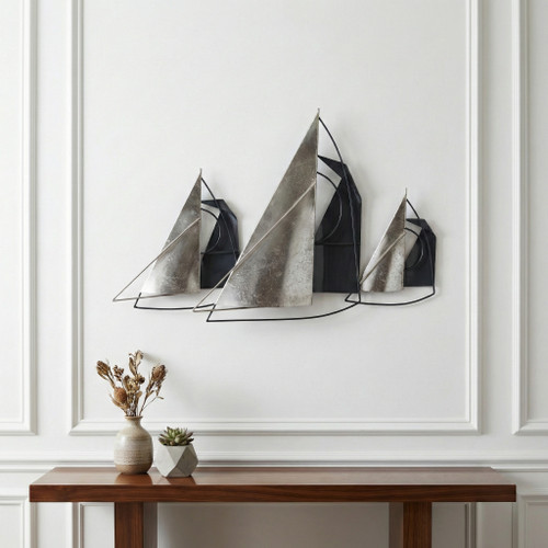 18087#Metal, 26" Sailboats Wall Decor, Blue/silver
