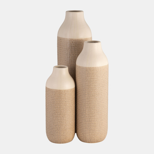 17366-05#Cer, 16" 2-tone Vase, White/tan