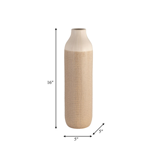17366-05#Cer, 16" 2-tone Vase, White/tan