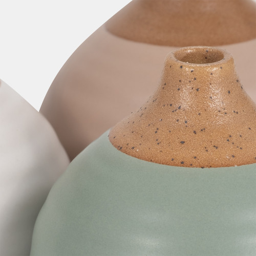 12681-04#S/3 Matte Bud Vases, Creme/drk Sage/cotton White
