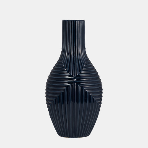 13440-15#Cer, 16" Tribal Vase, Navy Blue