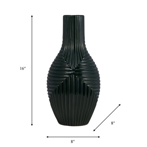 13440-16#Cer, 16" Tribal Vase, Forest Green