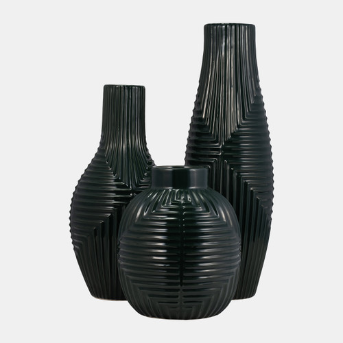 13440-16#Cer, 16" Tribal Vase, Forest Green