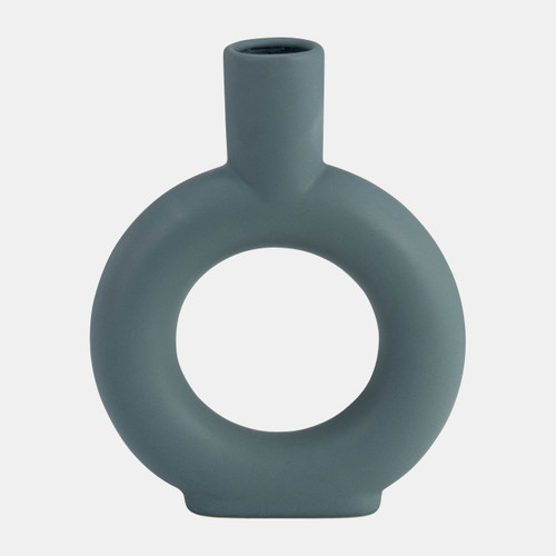 17054-03#Cer, 9" Round Cut-out Vase, Deep Teal