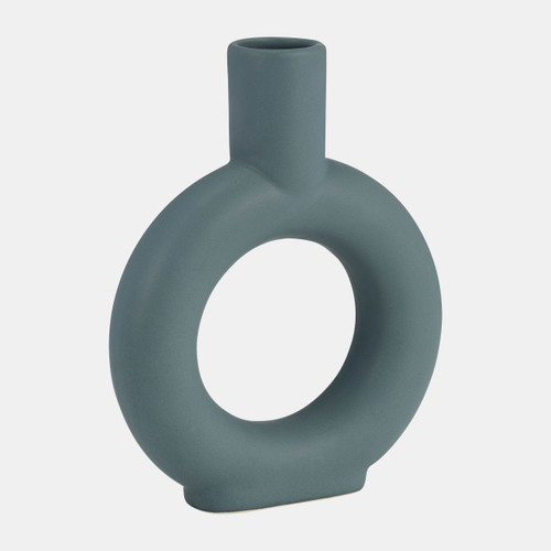 17054-03#Cer, 9" Round Cut-out Vase, Deep Teal
