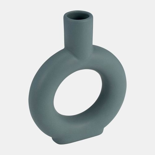 17054-03#Cer, 9" Round Cut-out Vase, Deep Teal