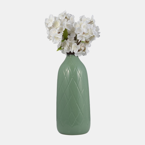 17930-07#Cer, 16" Plaid Textured Vase, Dark Sage 