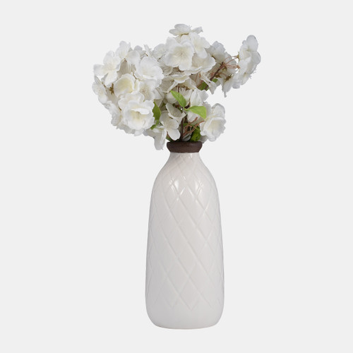 17930-11#Cer, 12" Plaid Textured Vase, White