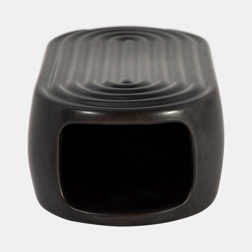 17994-07#Cer, 9" Oval Ridged Vase, Black