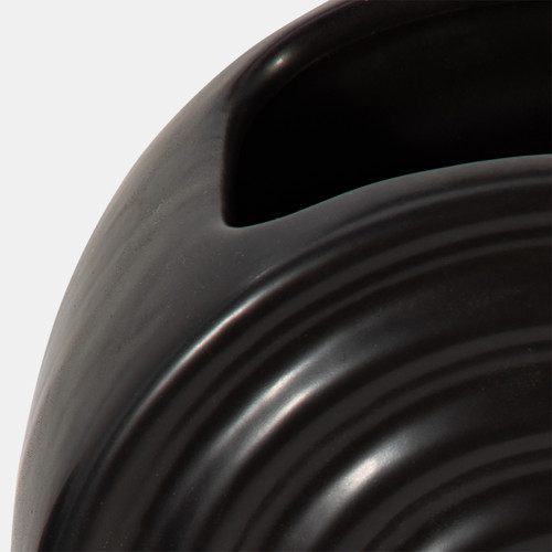 17994-08#Cer, 11" Oval Ridged Vase, Black