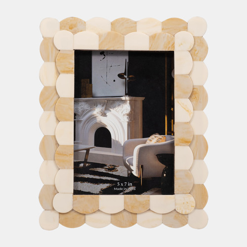18120-02#Resin, 5x7 2-tone Scalloped Photo Frame, Ivory