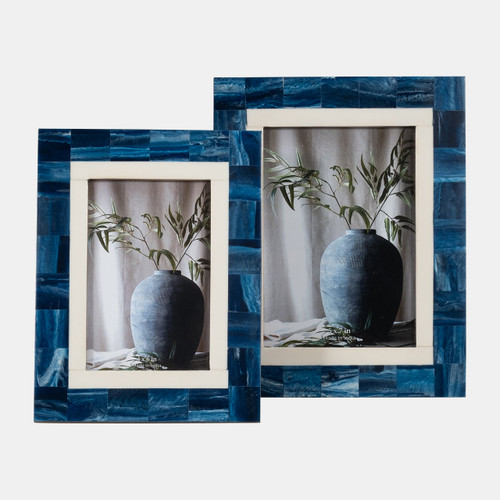 18123-02#Resin, 5x7 Navy & White Border Photo Frame, Navy/w