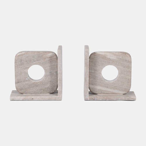 18137#Marble, S/2 6" Cut Out Square Bookends, Tan