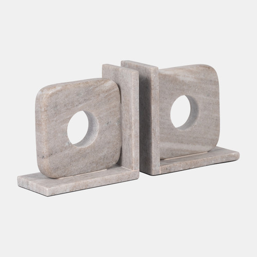 18137#Marble, S/2 6" Cut Out Square Bookends, Tan